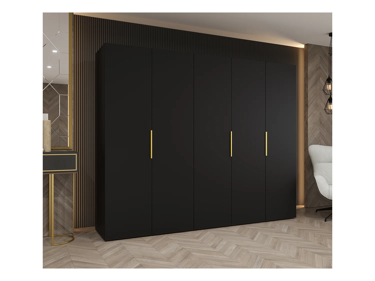 Drehtürenschrank Marbella 1 202/250/52 5-türig (Schwarz|Gold)