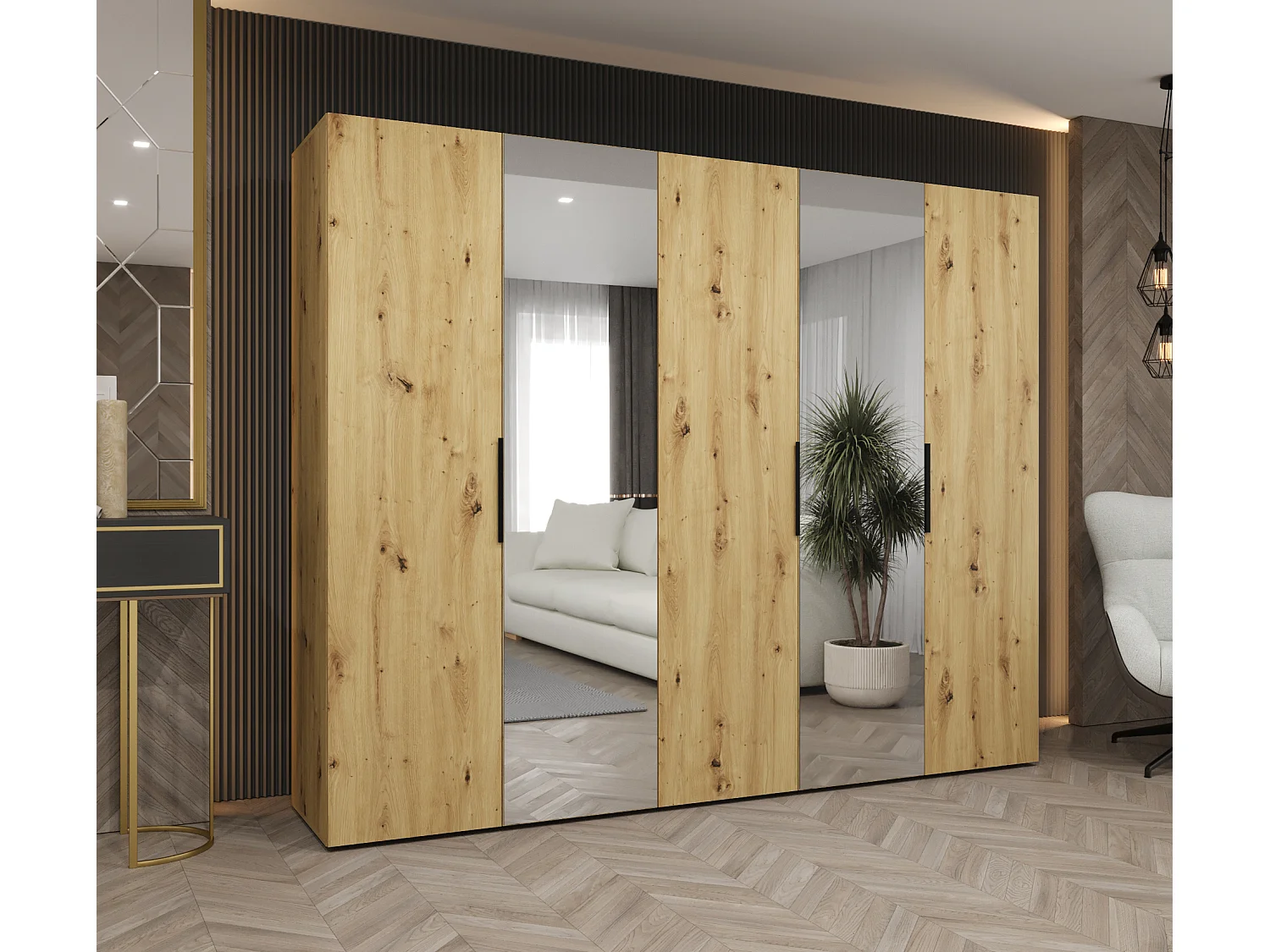 Armoire à portes battantes Marbella 2 202/250/52 5 portes (artisan/noir)