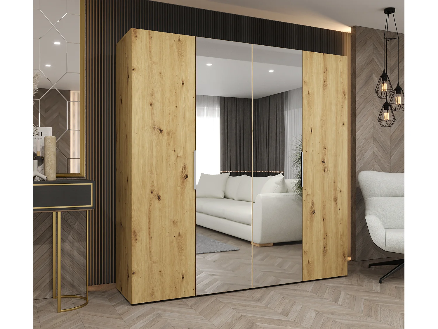 Armoire à portes battantes Marbella 2 202/200/52 4 portes (artisan/cachemire)