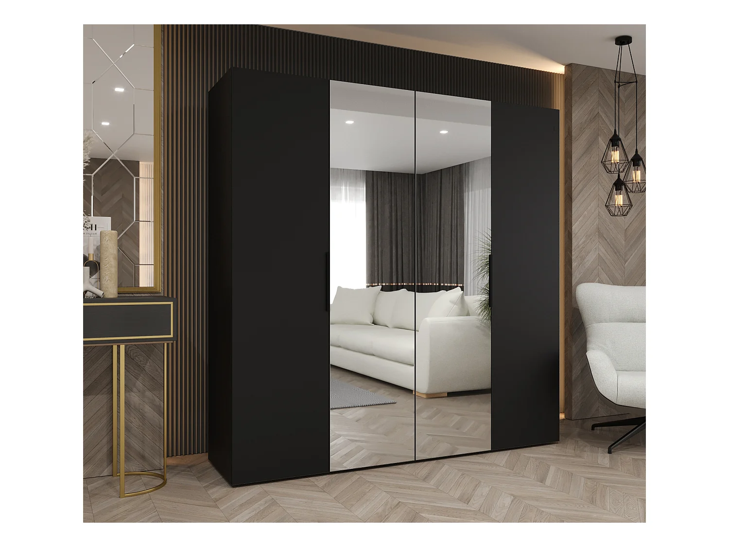 Armoire à portes battantes Marbella 2 202/200/52 4 portes (noir/noir)