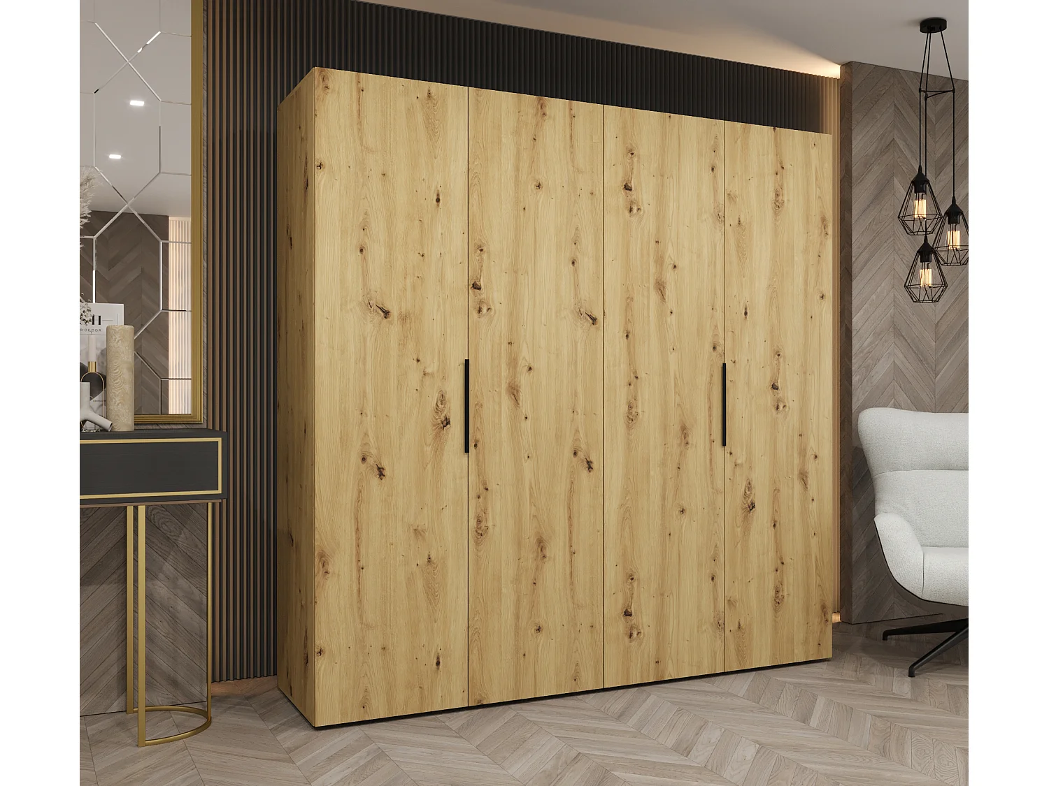 Armoire à portes battantes Marbella 1 202/200/52 4 portes (artisan/noir)