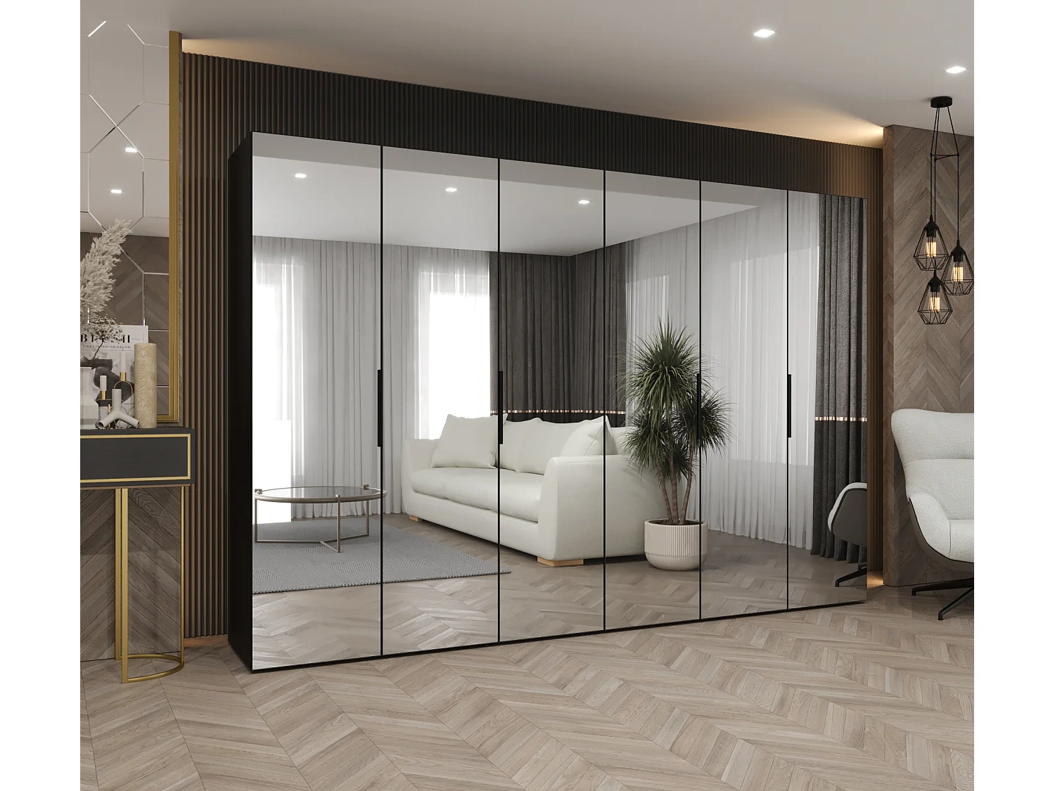 Drehtürenschrank Marbella 3 202/300/52 6-türig (Schwarz|Schwarz)