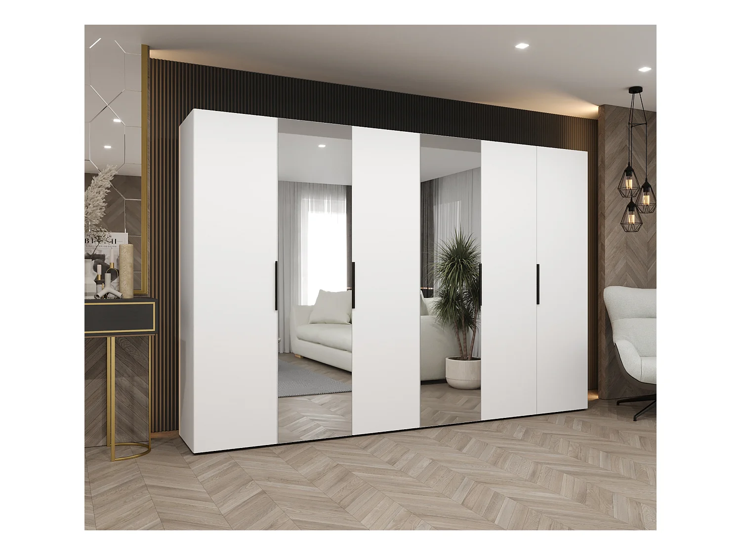 Armoire à portes battantes Marbella 2 202/300/52 6 portes (blanc/noir)