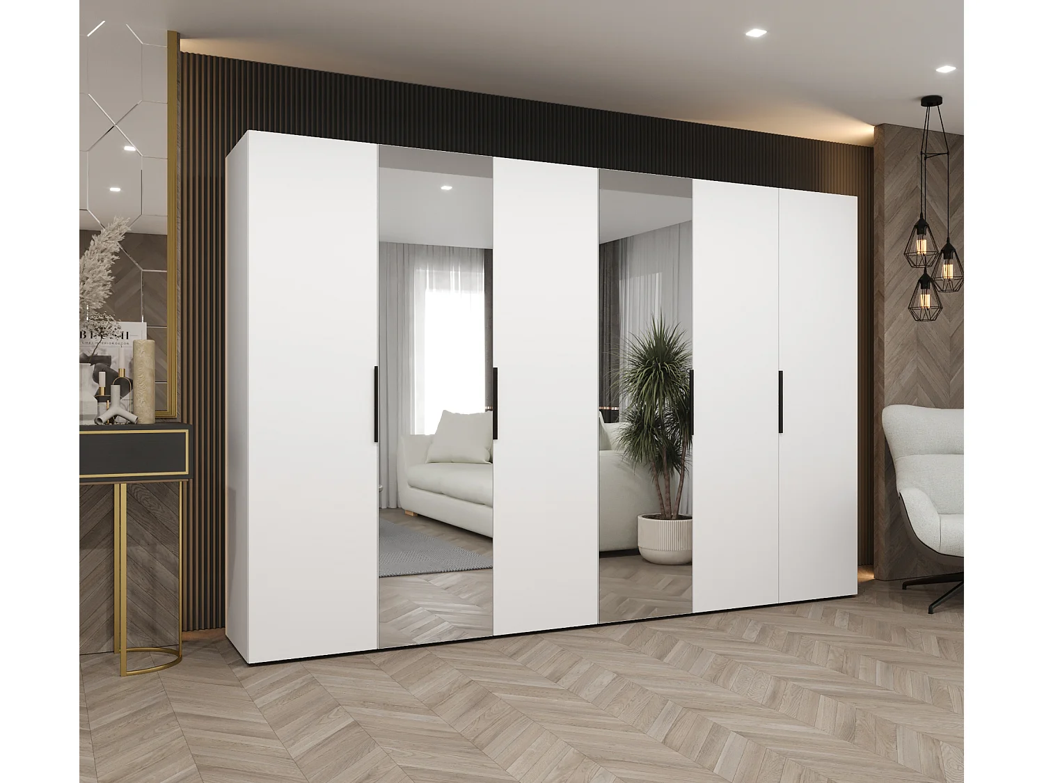 Armoire à portes battantes Marbella 2 202/300/52 6 portes (blanc/noir)