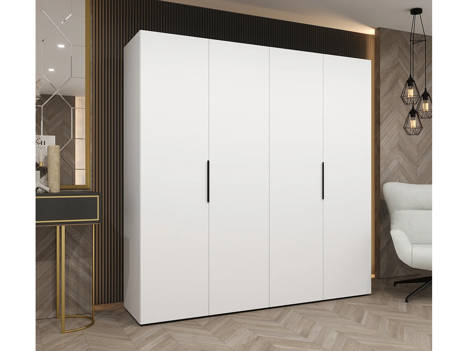 Armoire à portes battantes Marbella 1 202/200/52 4 portes (blanc/noir)