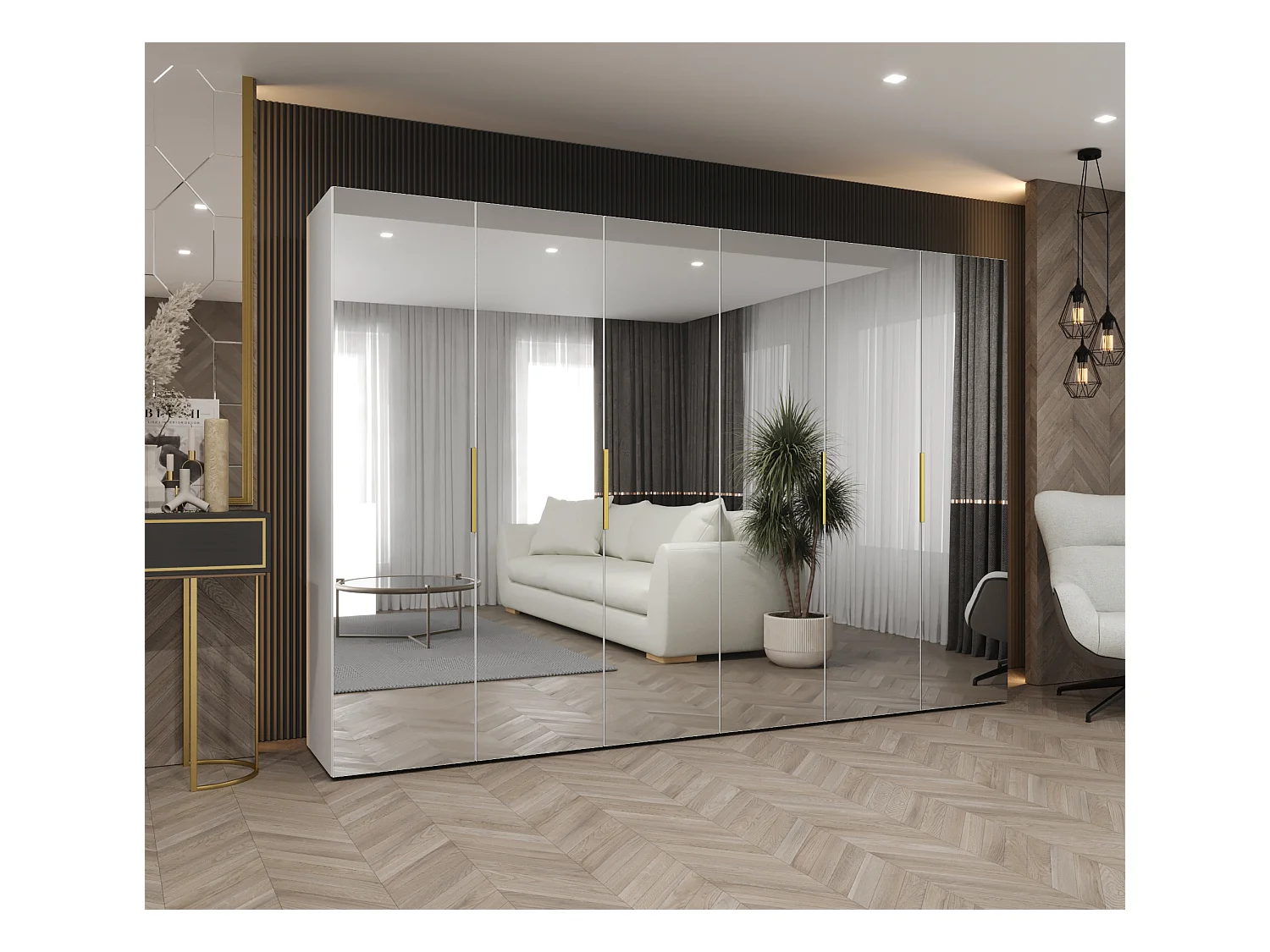 Armoire à portes battantes Marbella 3 202/300/52 6 portes (blanc/doré)