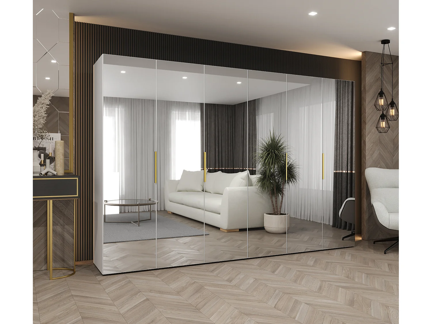 Armoire à portes battantes Marbella 3 202/300/52 6 portes (blanc/doré)