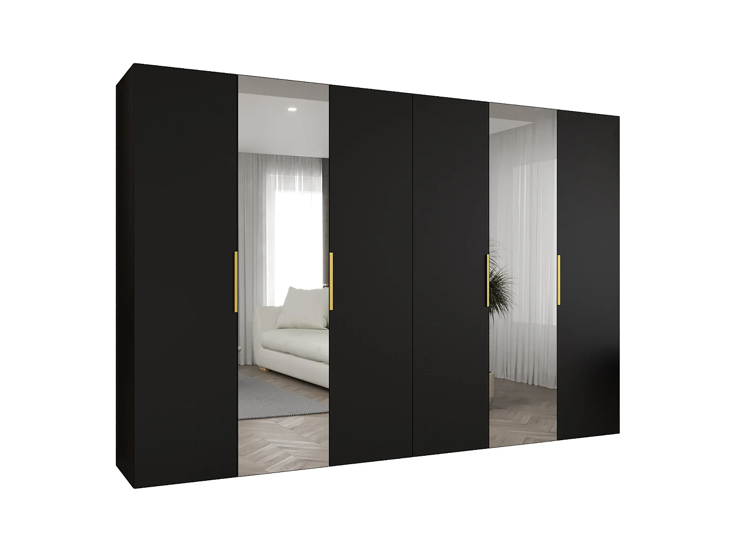 Armoire à portes battantes Marbella 2 202/300/52 6 portes (noir/doré)