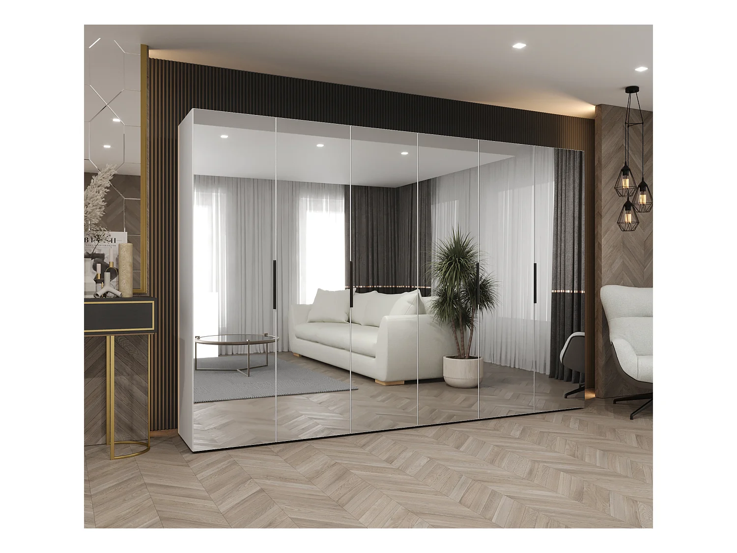 Armoire à portes battantes Marbella 3 202/300/52 6 portes (blanc/noir)