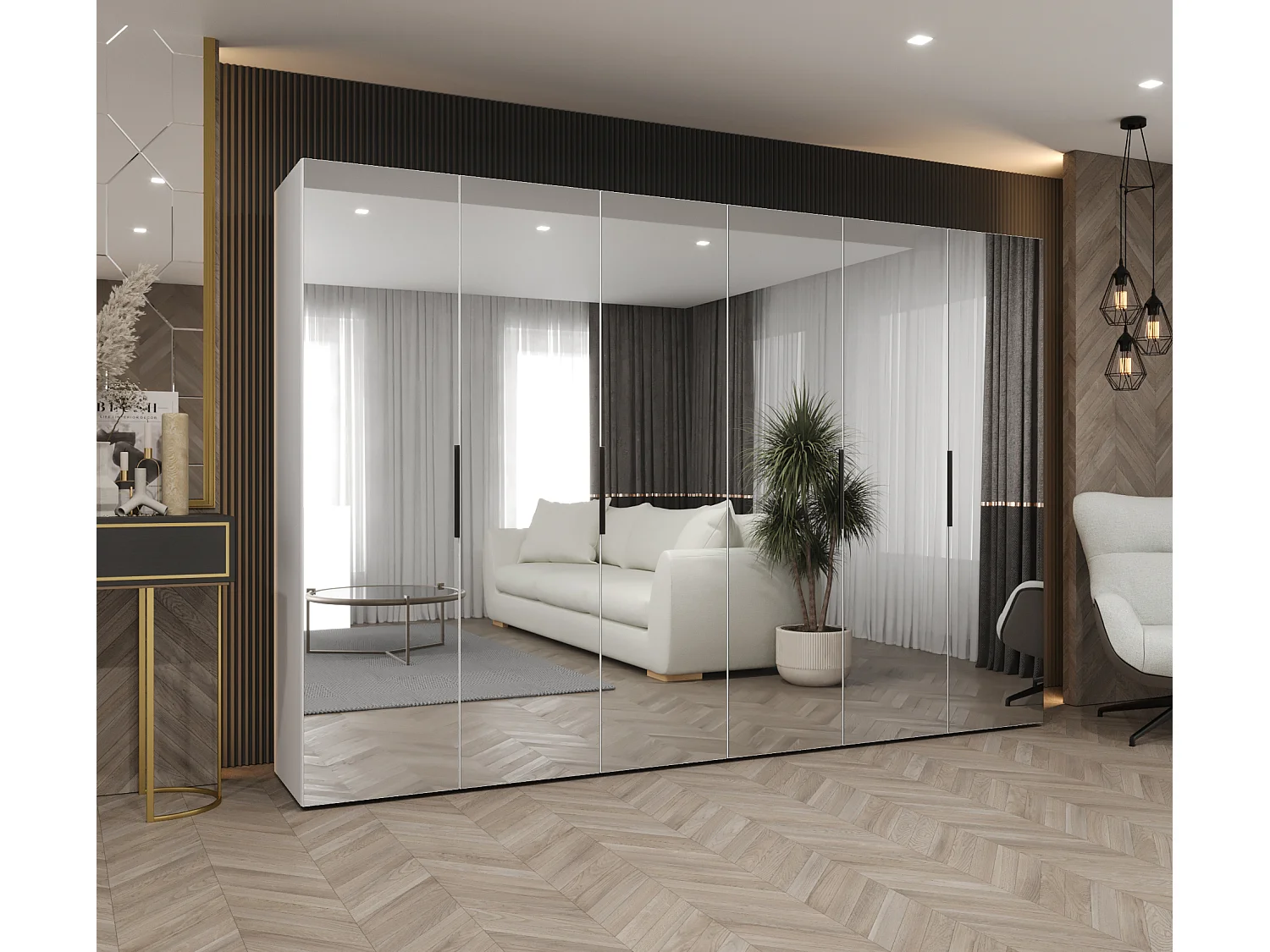 Armoire à portes battantes Marbella 3 202/300/52 6 portes (blanc/noir)