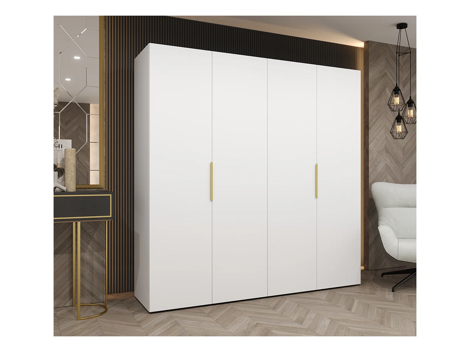 Armoire à portes battantes Marbella 1 202/200/52 4 portes (blanc/doré)