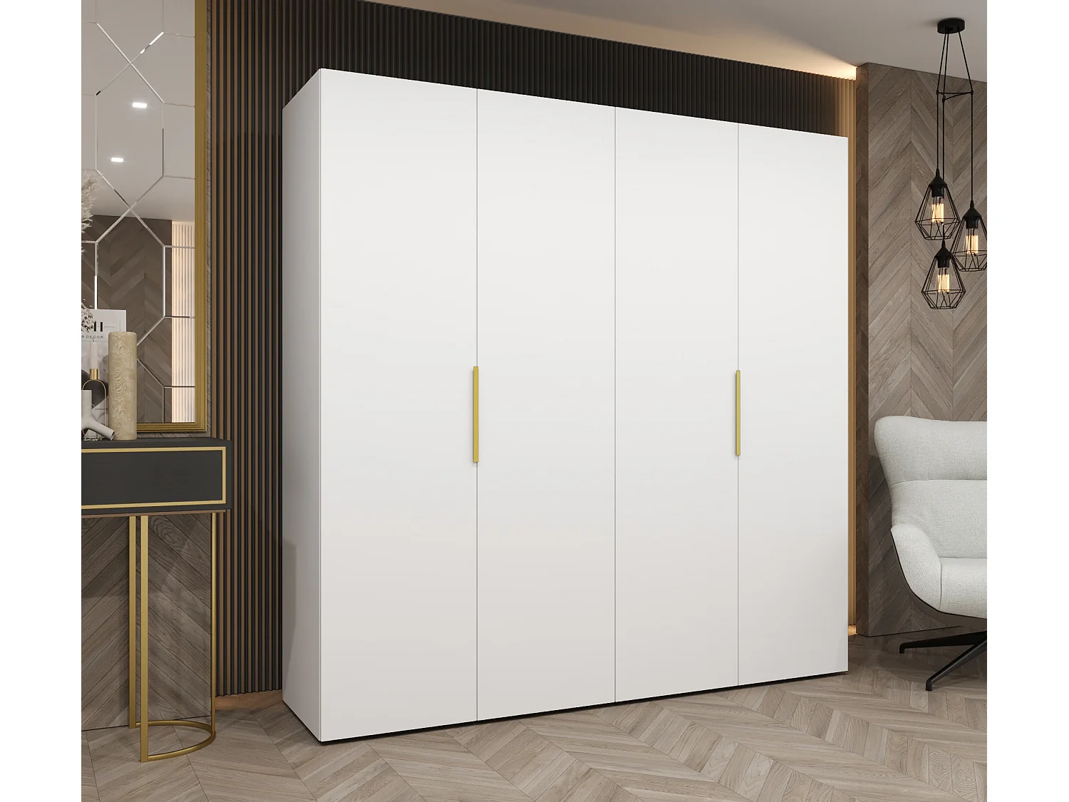 Armoire à portes battantes Marbella 1 202/200/52 4 portes (blanc/doré)