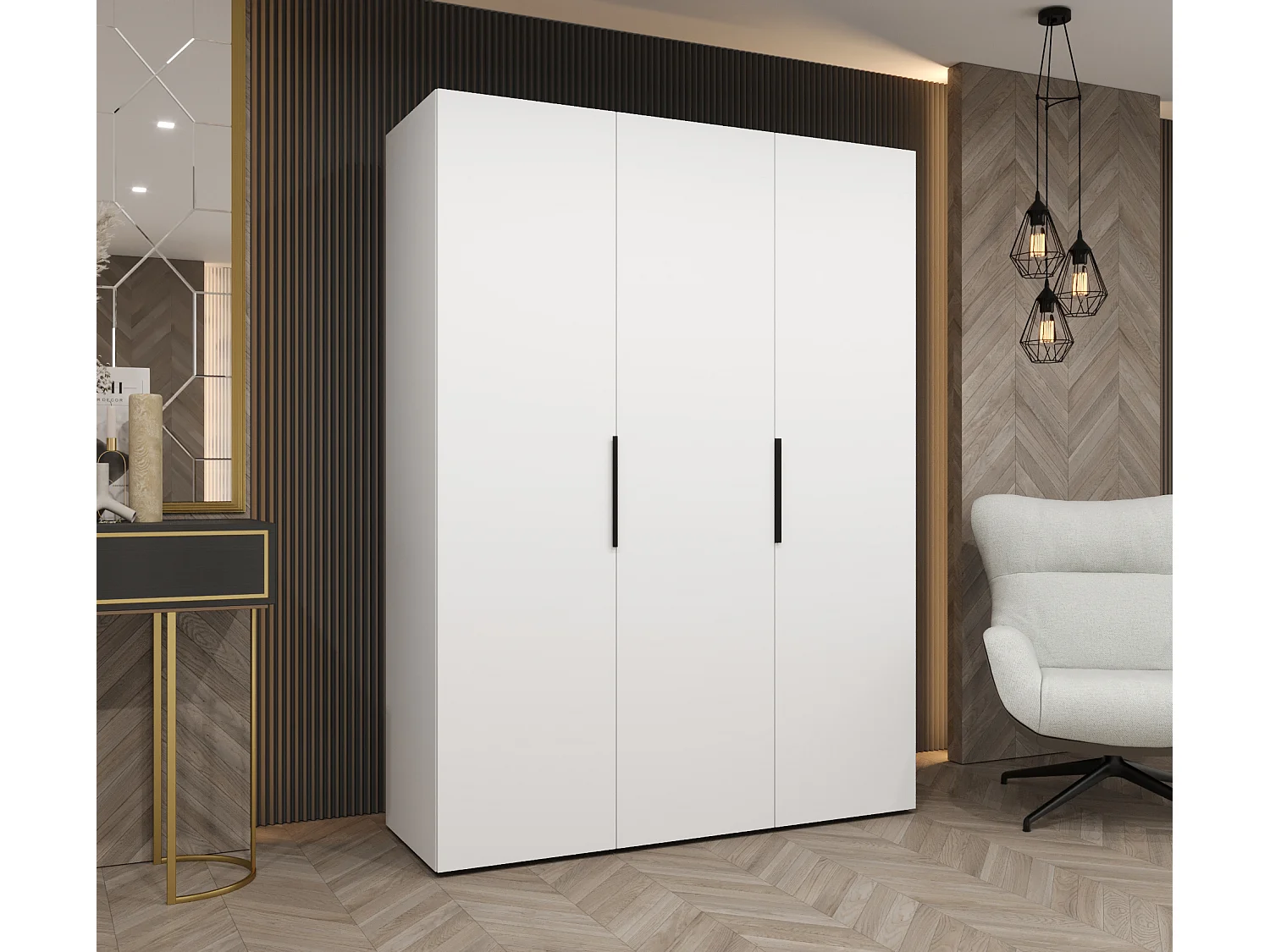 Armoire à portes battantes Marbella 1 202/150/52 3 portes (blanc/noir)