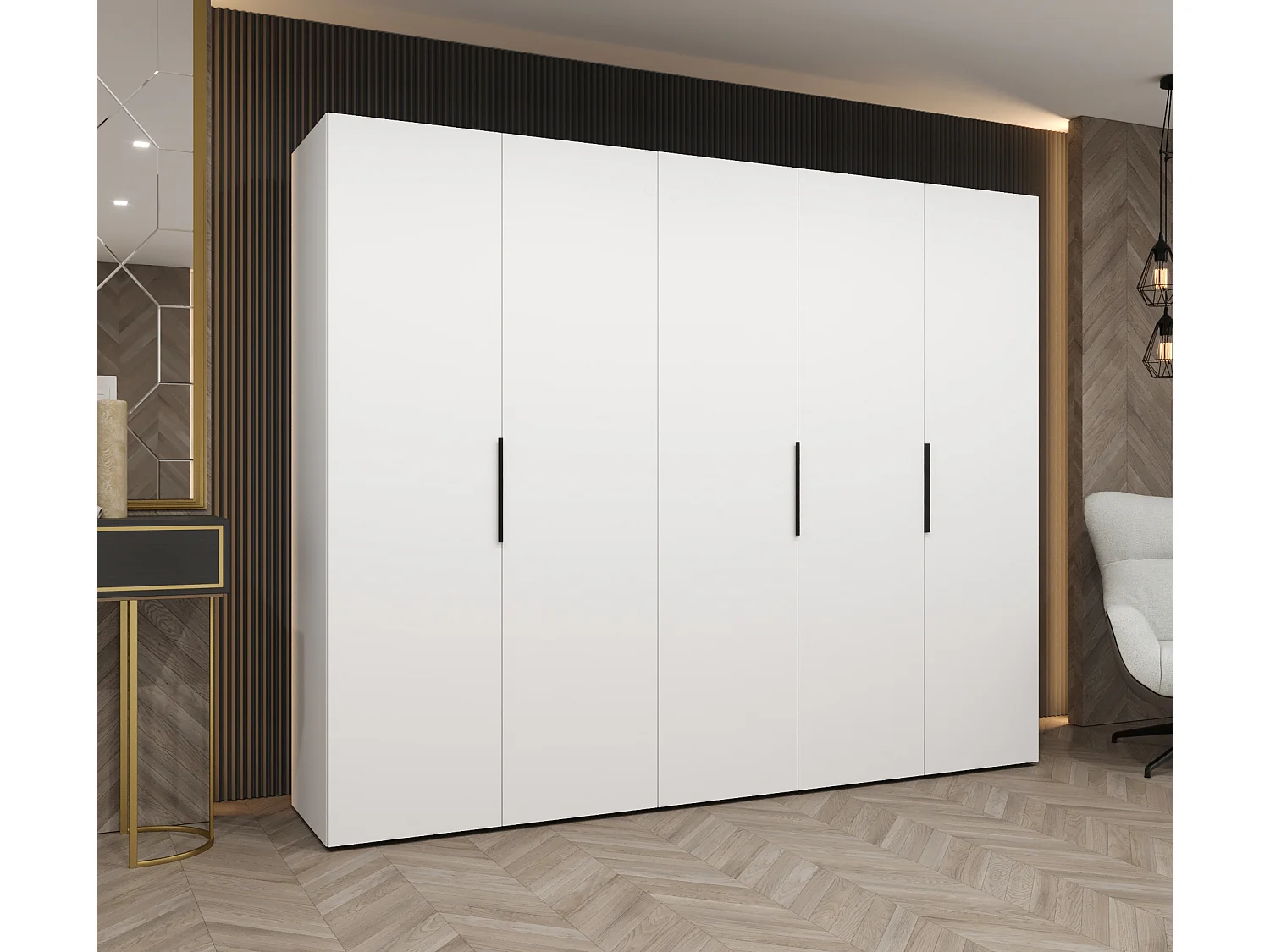 Armoire à portes battantes Marbella 1 202/250/52 5 portes (blanc/noir)