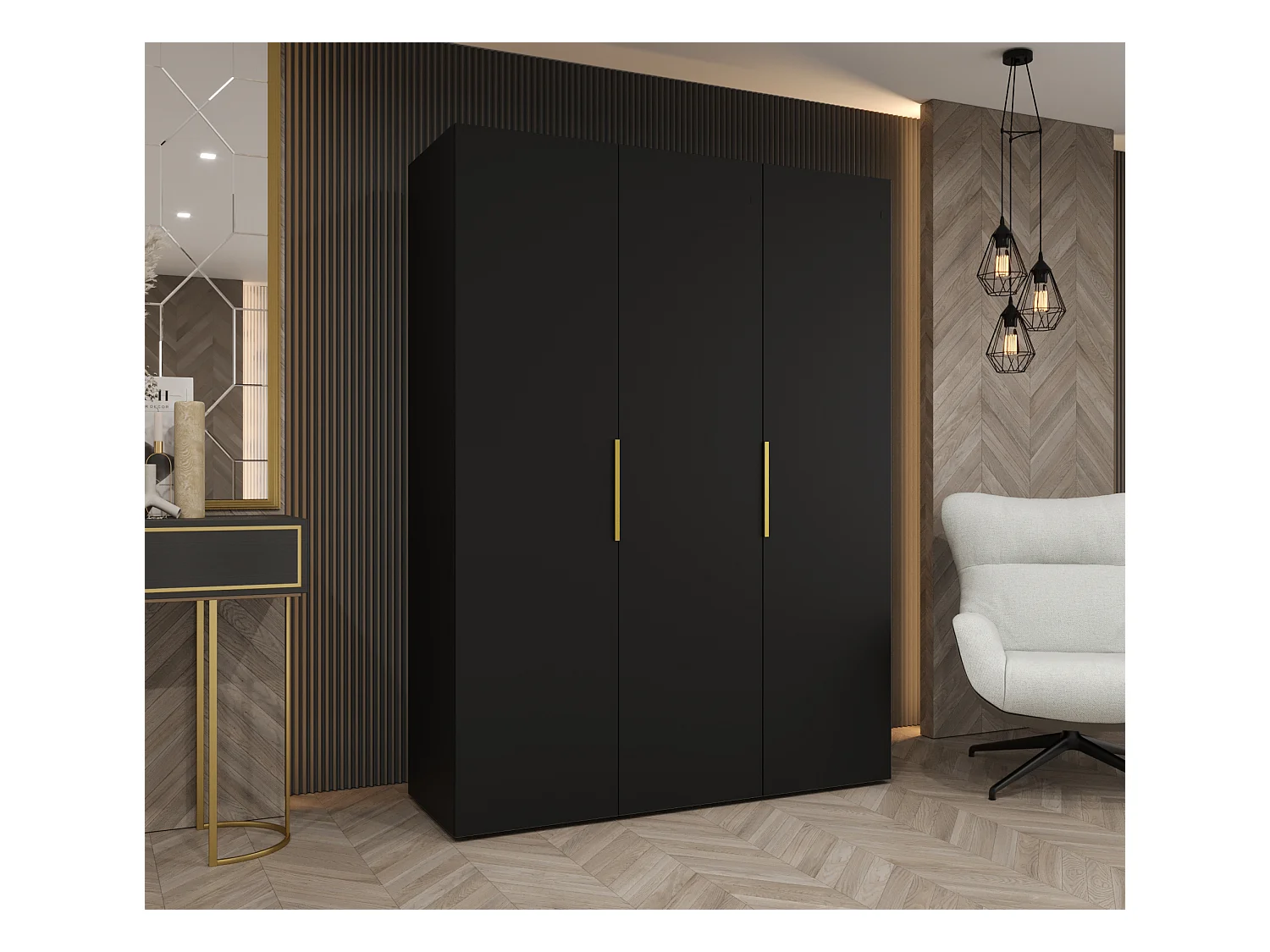 Armoire à portes battantes Marbella 1 202/150/52 3 portes (noir/doré)