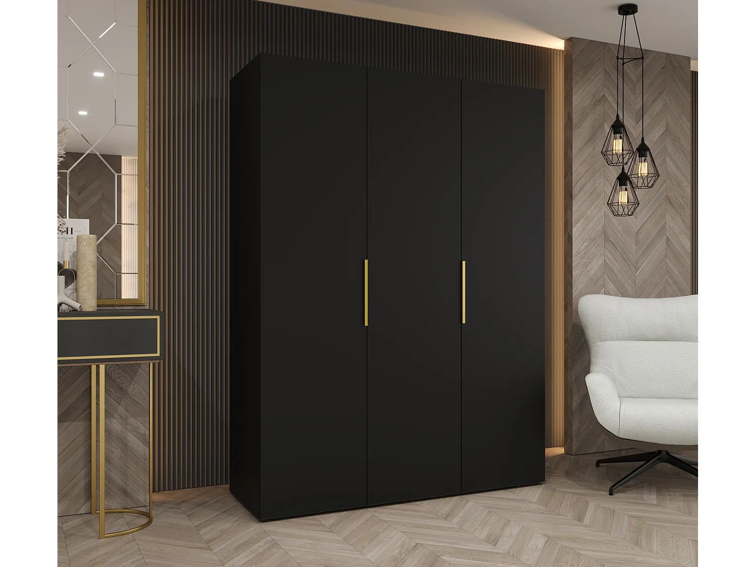 Armoire à portes battantes Marbella 1 202/150/52 3 portes (noir/doré)