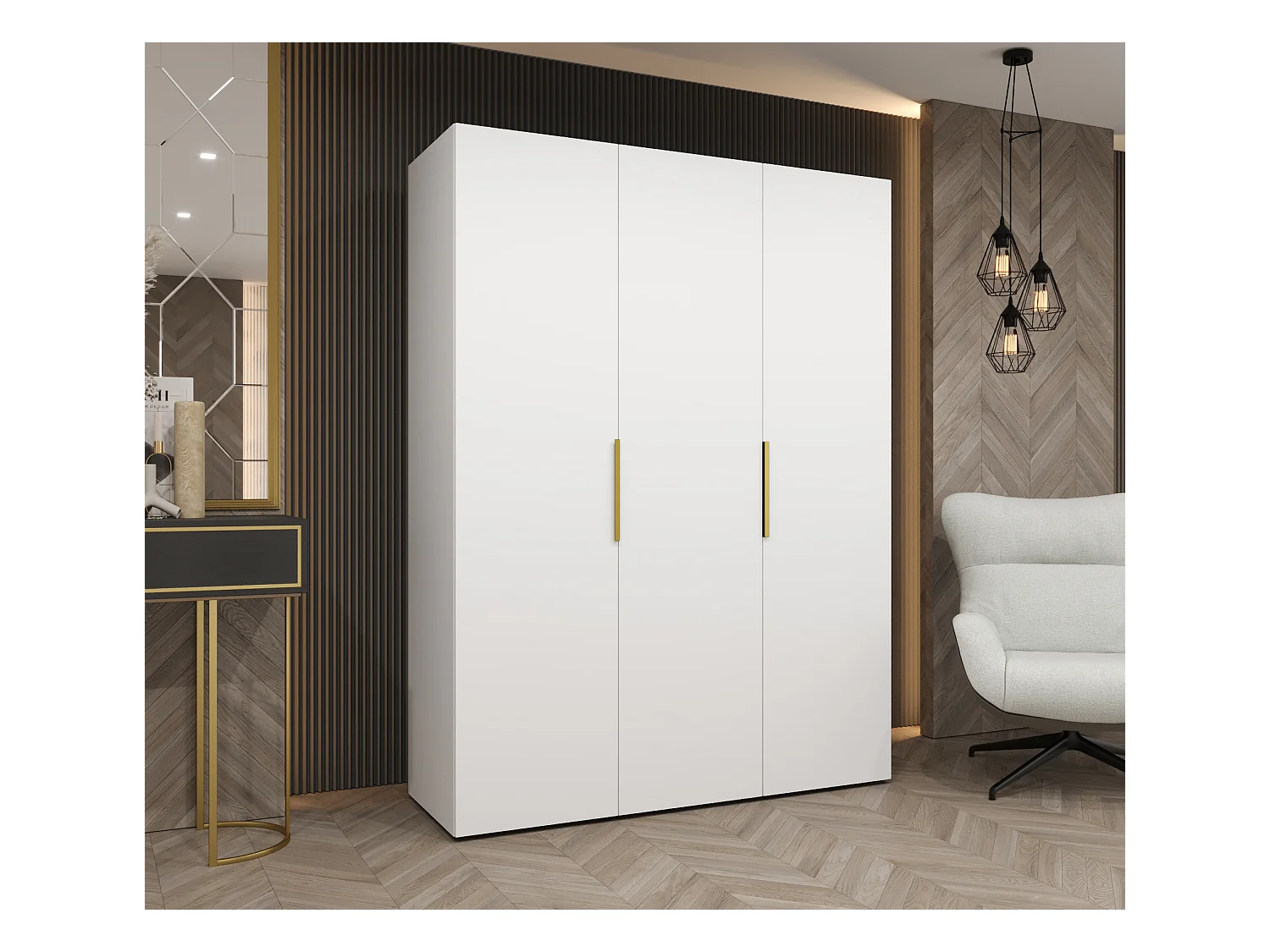 Armoire à portes battantes Marbella 1 202/150/52 3 portes (blanc/doré)