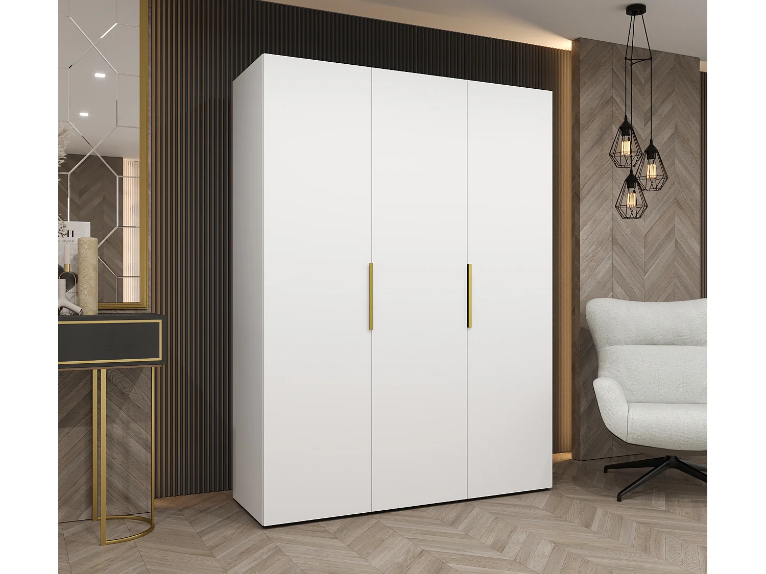 Armoire à portes battantes Marbella 1 202/150/52 3 portes (blanc/doré)