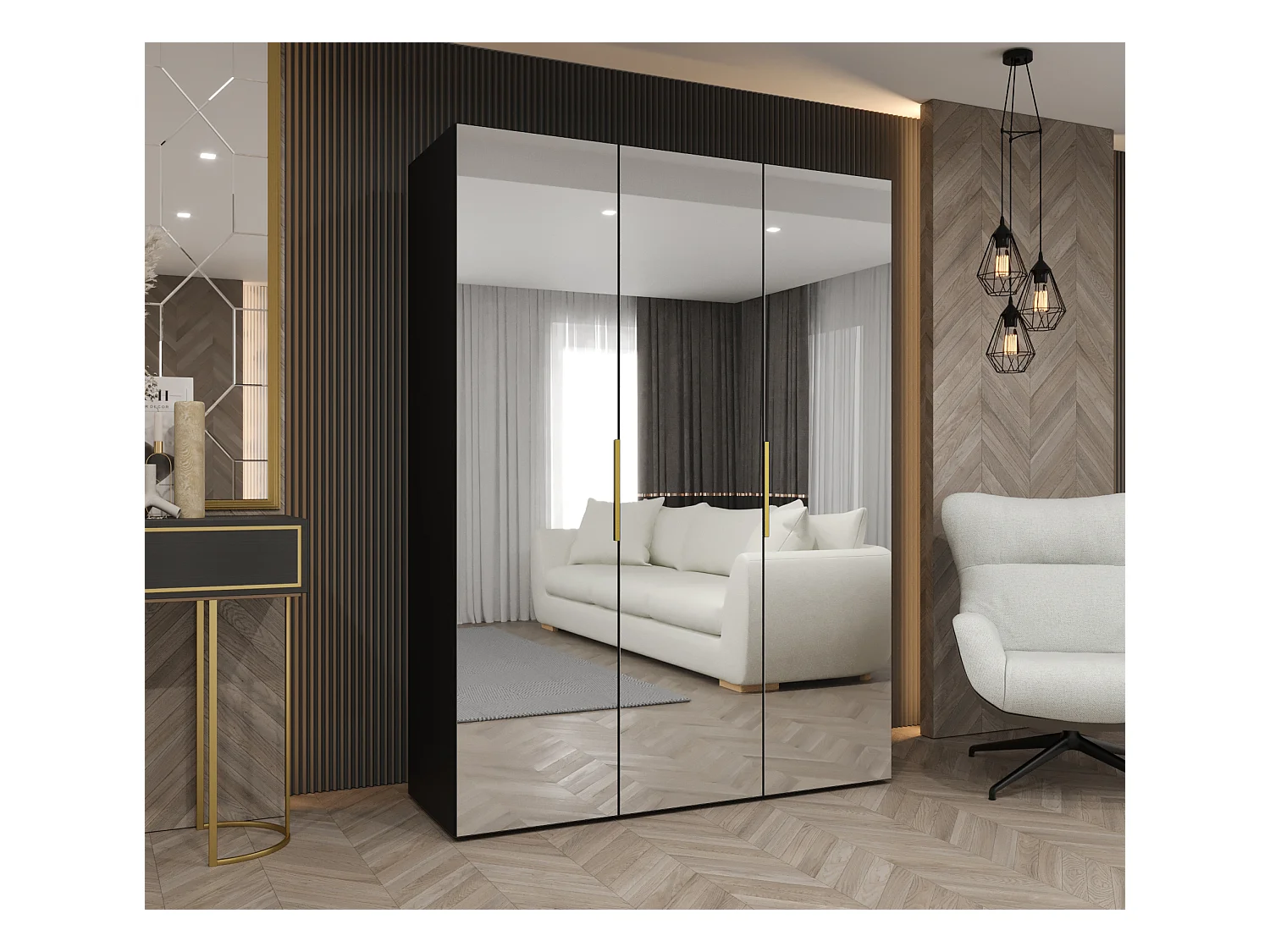 Armadio Marbella 3 con ante battenti 202/150/52 3 ante (nero/d'oro)