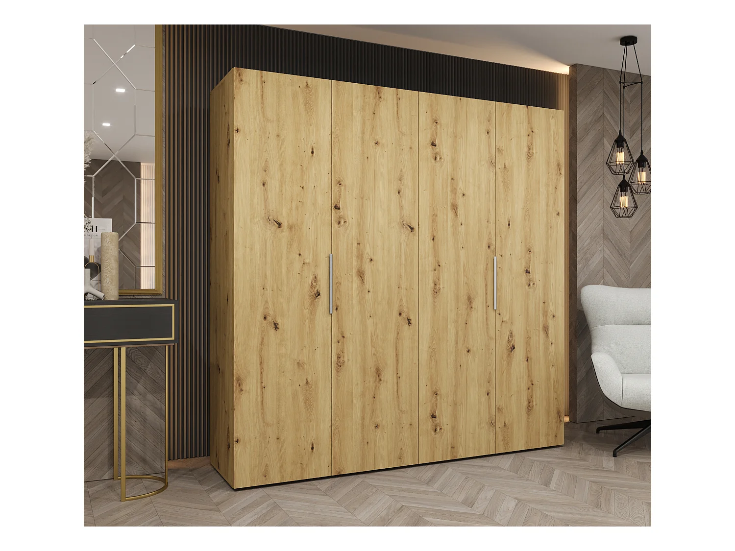 Armoire à portes battantes Marbella 1 202/200/52 4 portes (artisan/cachemire)