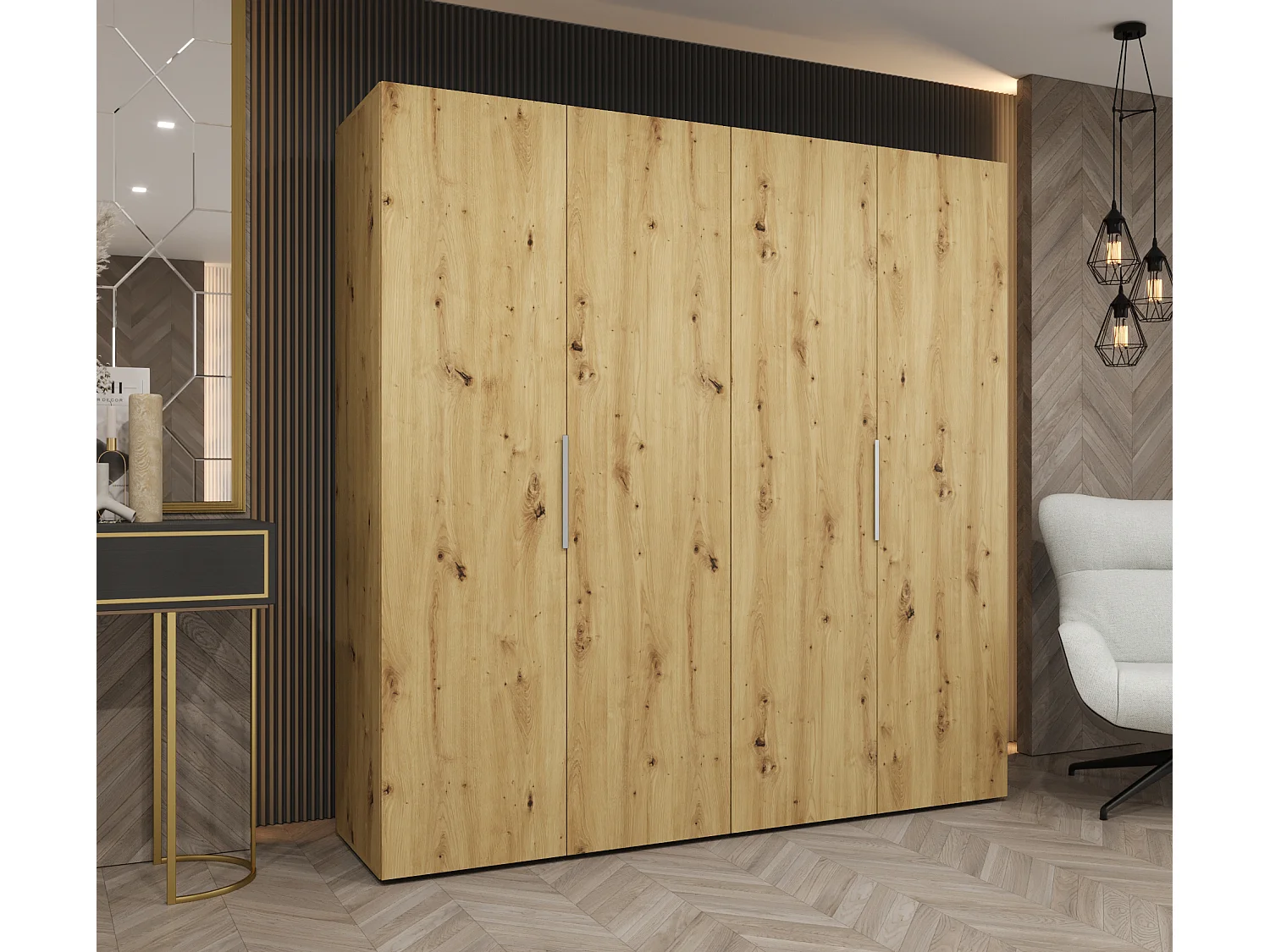 Armoire à portes battantes Marbella 1 202/200/52 4 portes (artisan/cachemire)