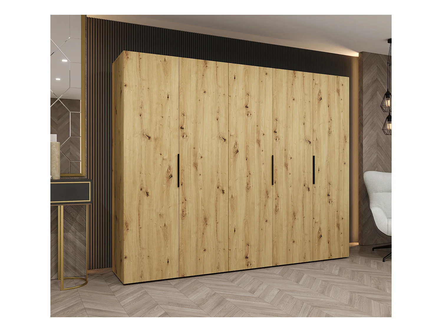 Drehtürenschrank Marbella 1 202/250/52 5-türig (Artisan Eiche|Schwarz)