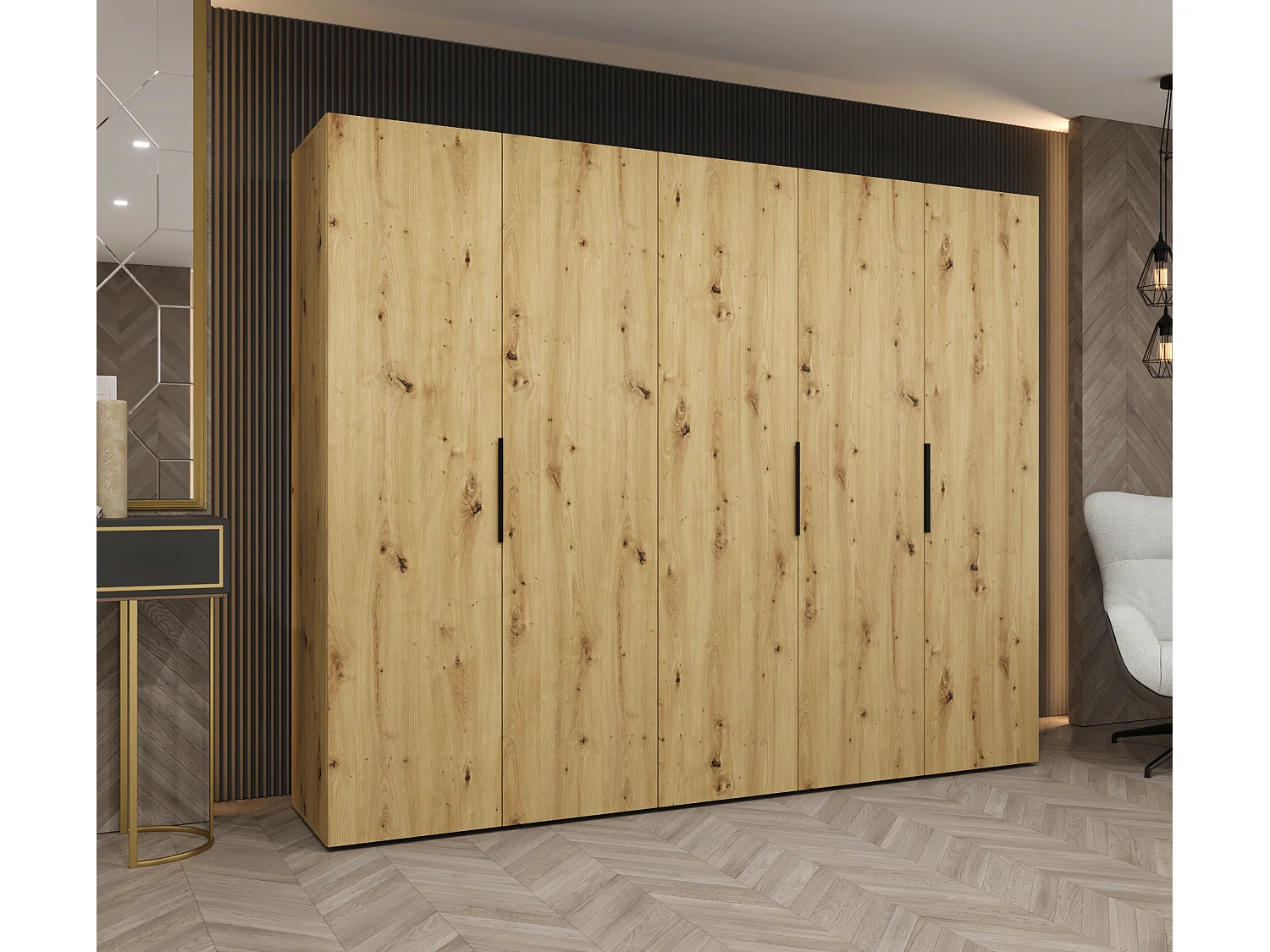 Armoire à portes battantes Marbella 1 202/250/52 5 portes (artisan/noir)