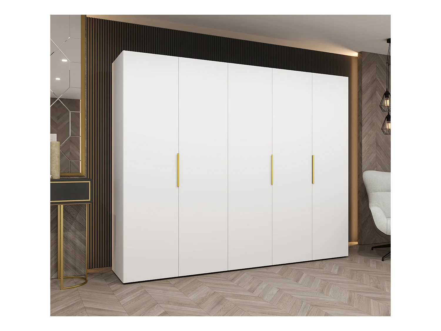 Armadio Marbella 1 con ante battenti 202/250/52 5 ante (bianco/d'oro)