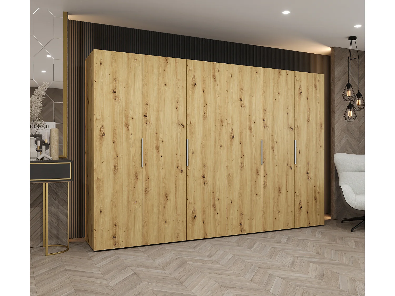 Drehtürenschrank Marbella 1 202/300/52 6-türig (Artisan Eiche|Kaschmir)