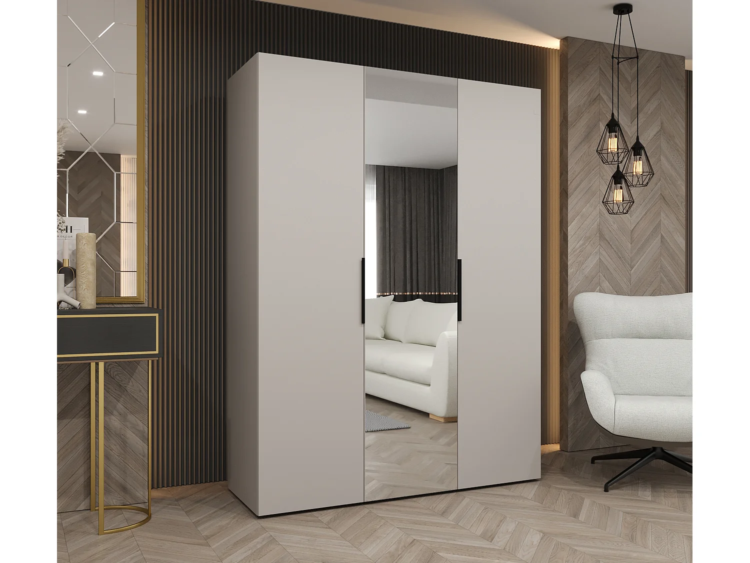 Drehtürenschrank Marbella 2 202/150/52 3-türig (Kaschmir|Schwarz)