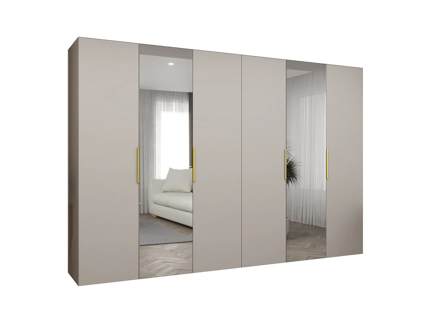 Armoire à portes battantes Marbella 2 202/300/52 6 portes (cachemire/doré)