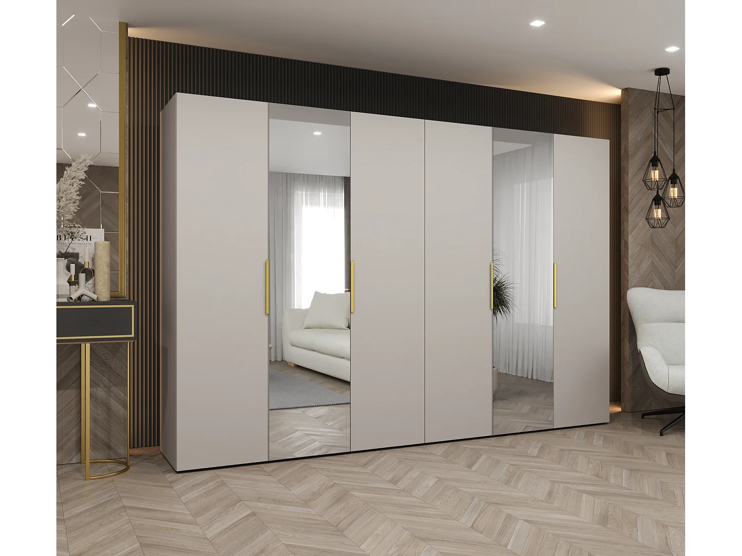 Armoire à portes battantes Marbella 2 202/300/52 6 portes (cachemire/doré)