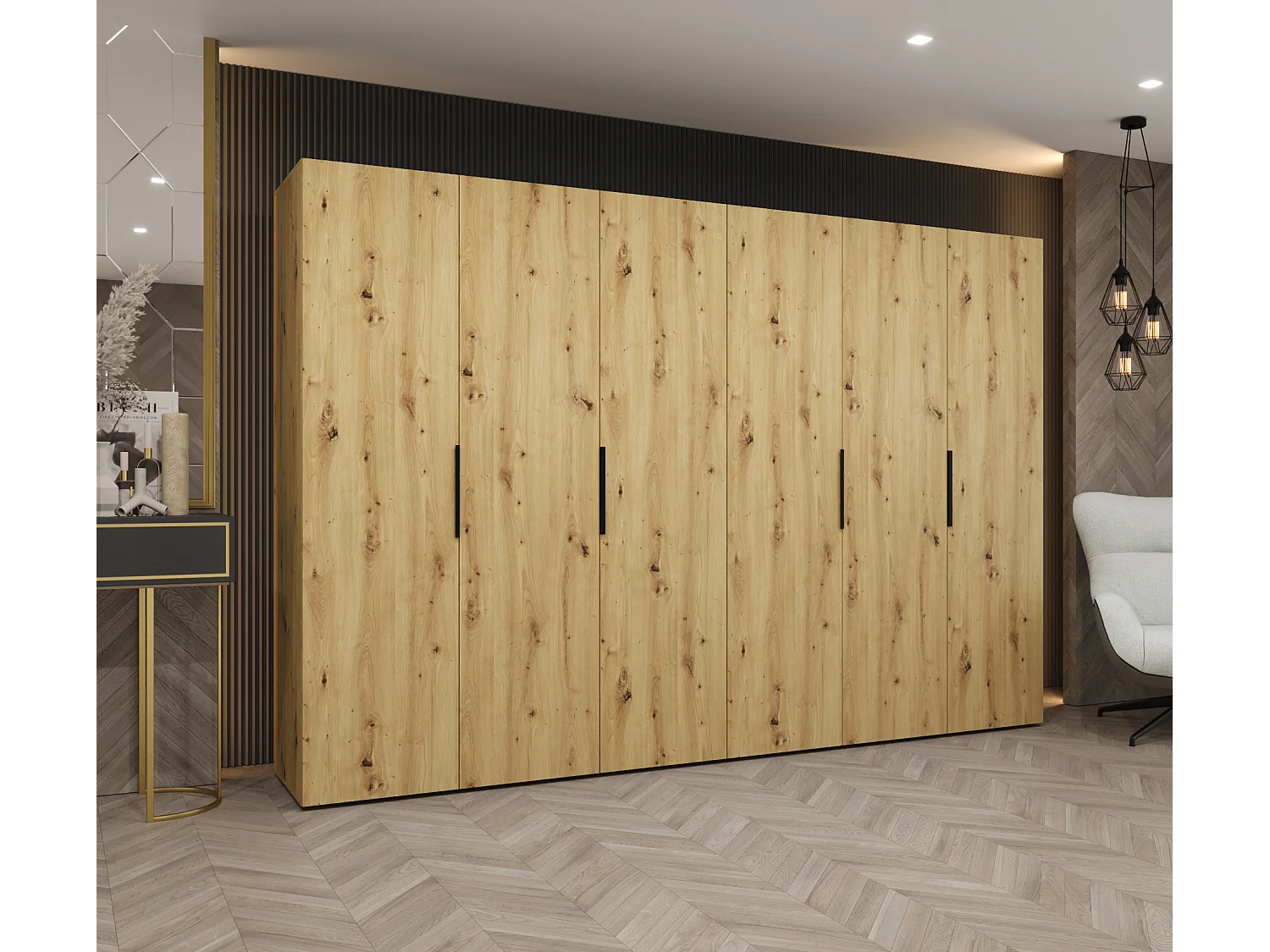 Armoire à portes battantes Marbella 1 202/300/52 6 portes (artisan/noir)