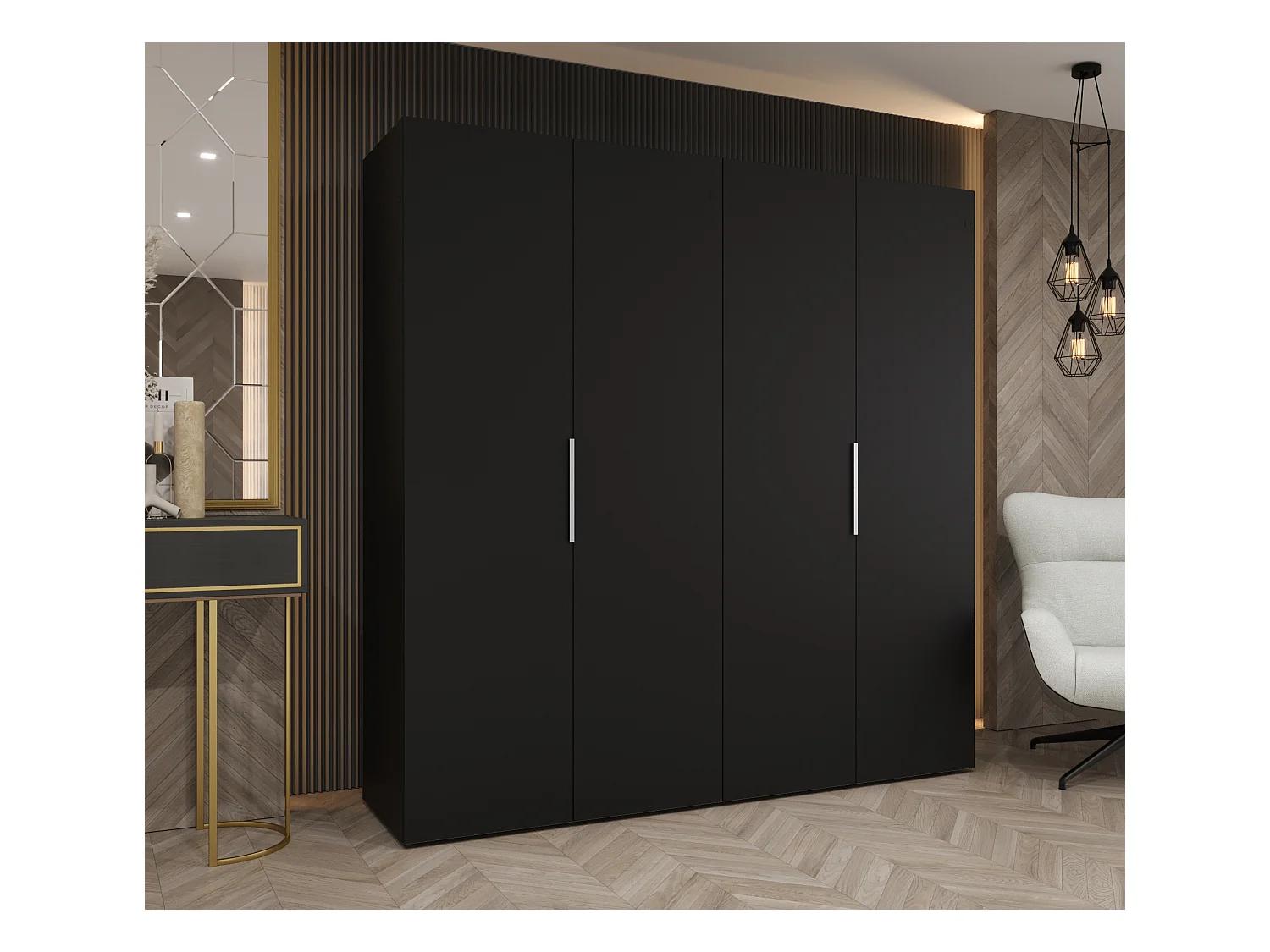 Drehtürenschrank Marbella 1 202/200/52 4-türig (Schwarz|Kaschmir)