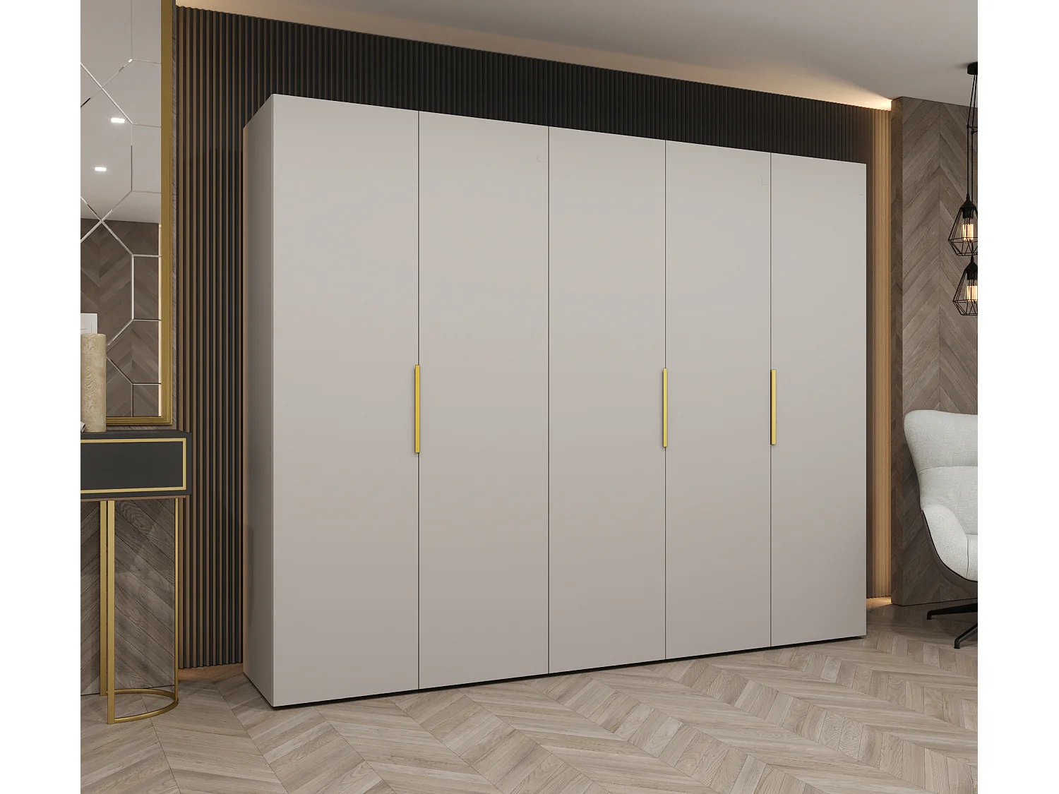 Armoire à portes battantes Marbella 1 202/250/52 5 portes (cachemire/doré)