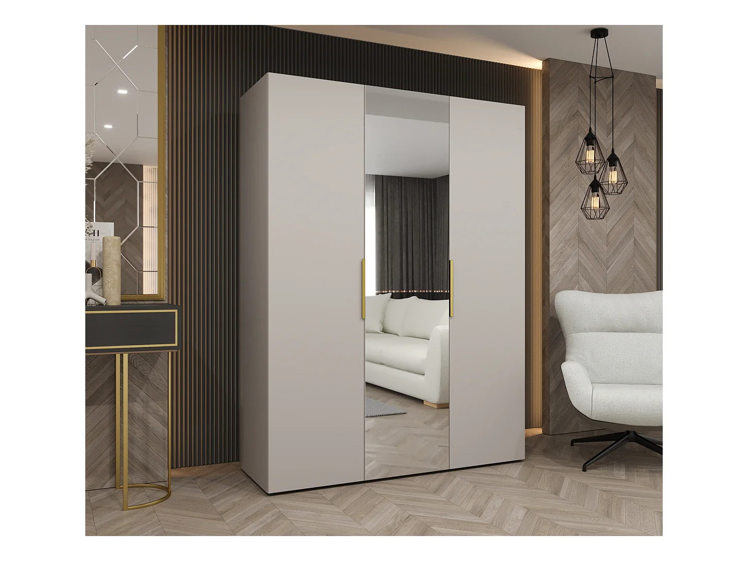 Armoire à portes battantes Marbella 2 202/150/52 3 portes (cachemire/doré)