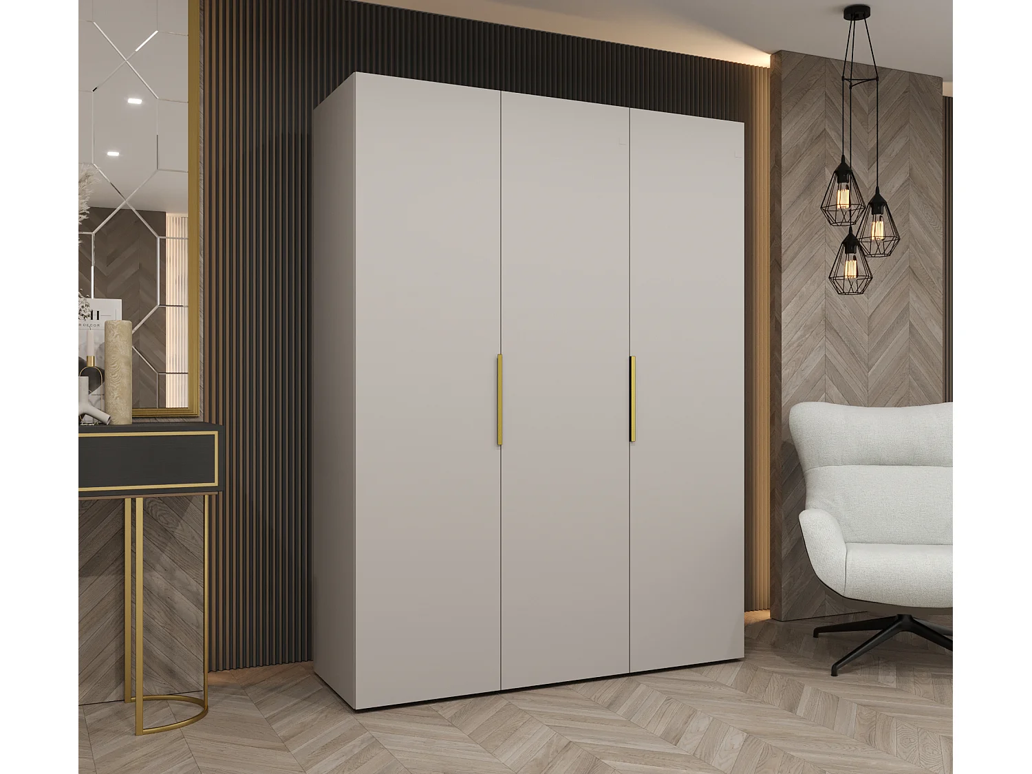 Drehtürenschrank Marbella 1 202/150/52 3-türig (Kaschmir|Gold)