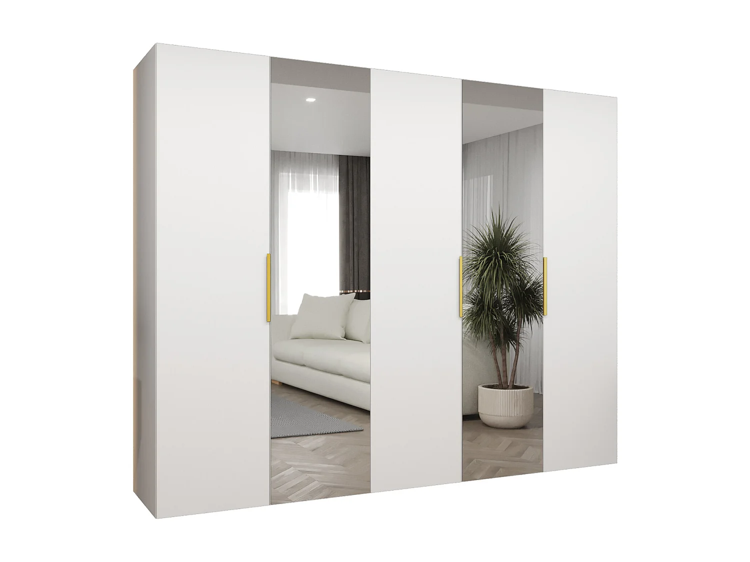 Armoire à portes battantes Marbella 2 202/250/52 5 portes (blanc/doré)