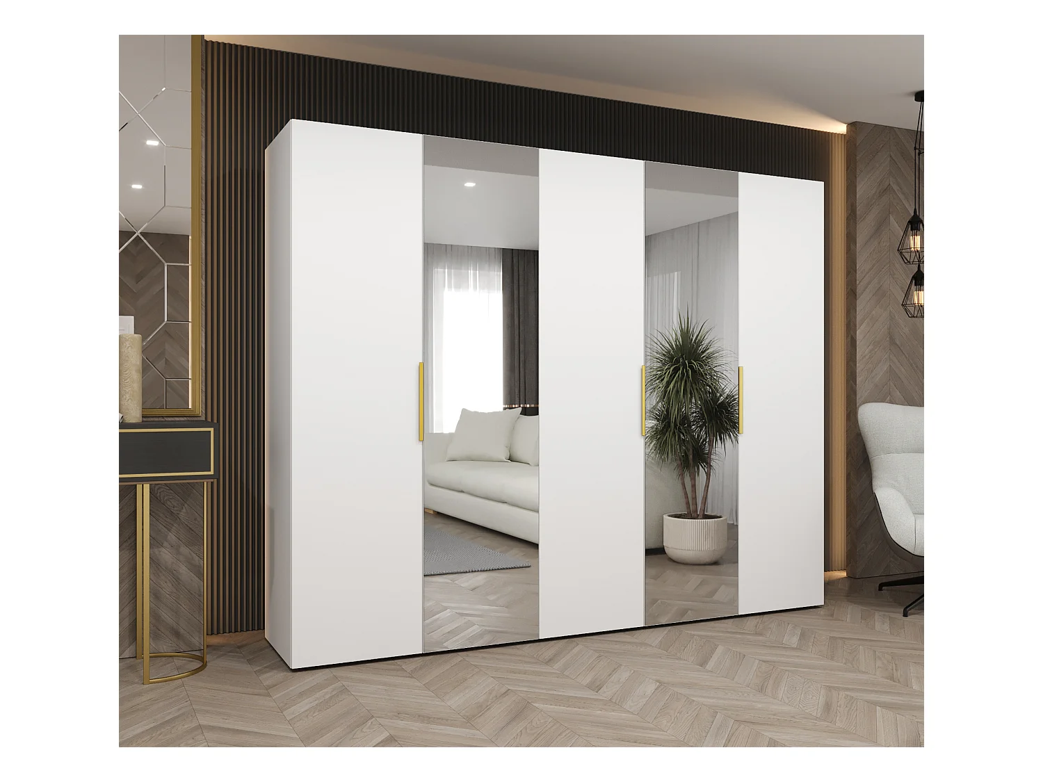 Armoire à portes battantes Marbella 2 202/250/52 5 portes (blanc/doré)