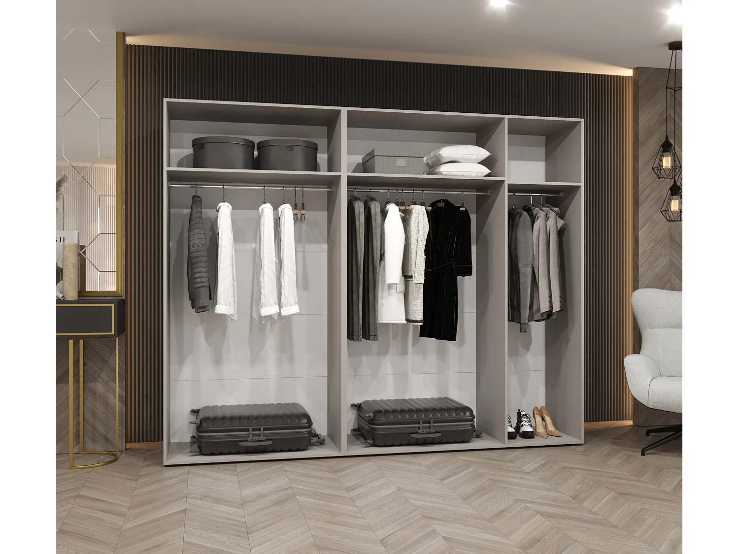 Armoire à portes battantes Marbella 2 202/250/52 5 portes (blanc/doré)