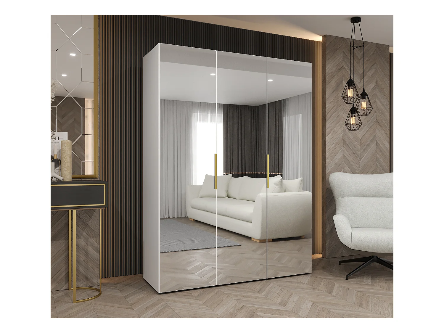 Armadio Marbella 3 con ante battenti 202/150/52 3 ante (bianco/d'oro)