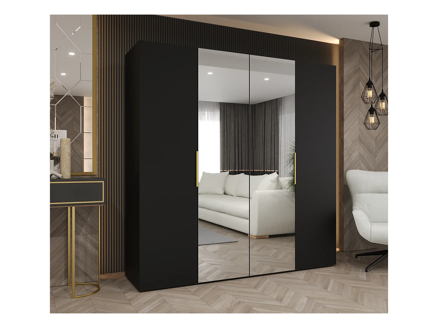 Armoire à portes battantes Marbella 2 202/200/52 4 portes (noir/doré)