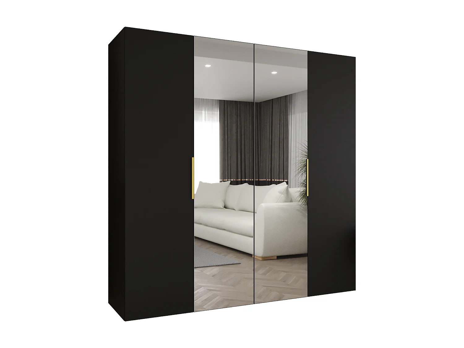 Armoire à portes battantes Marbella 2 202/200/52 4 portes (noir/doré)