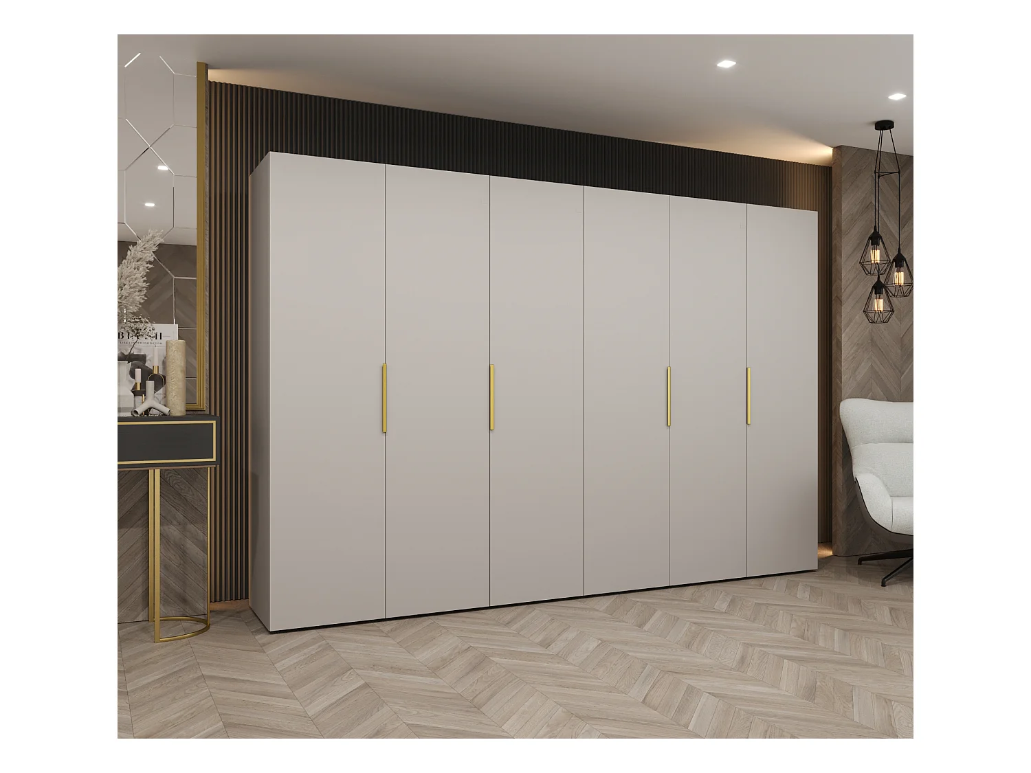 Armoire à portes battantes Marbella 1 202/300/52 6 portes (cachemire/doré)