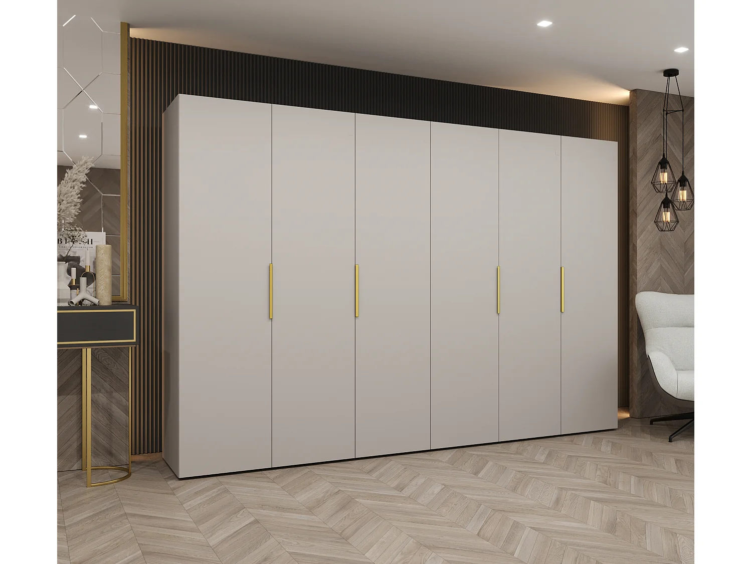 Armoire à portes battantes Marbella 1 202/300/52 6 portes (cachemire/doré)