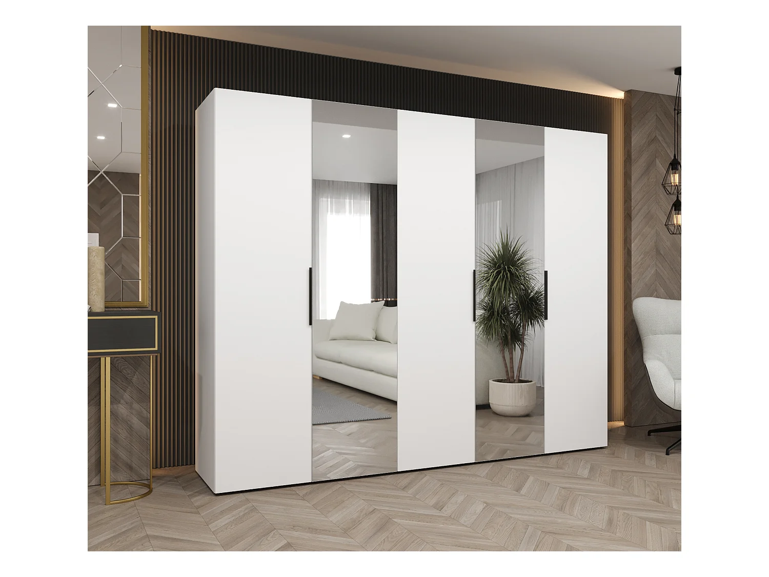 Armario Marbella 2 con puertas batientes  202/250/52 5 puertas (blanco/negro)