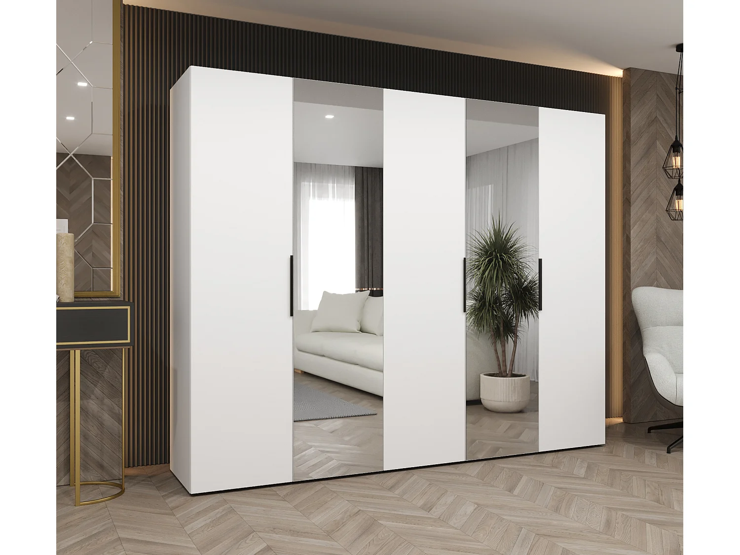 Armoire à portes battantes Marbella 2 202/250/52 5 portes (blanc/noir)