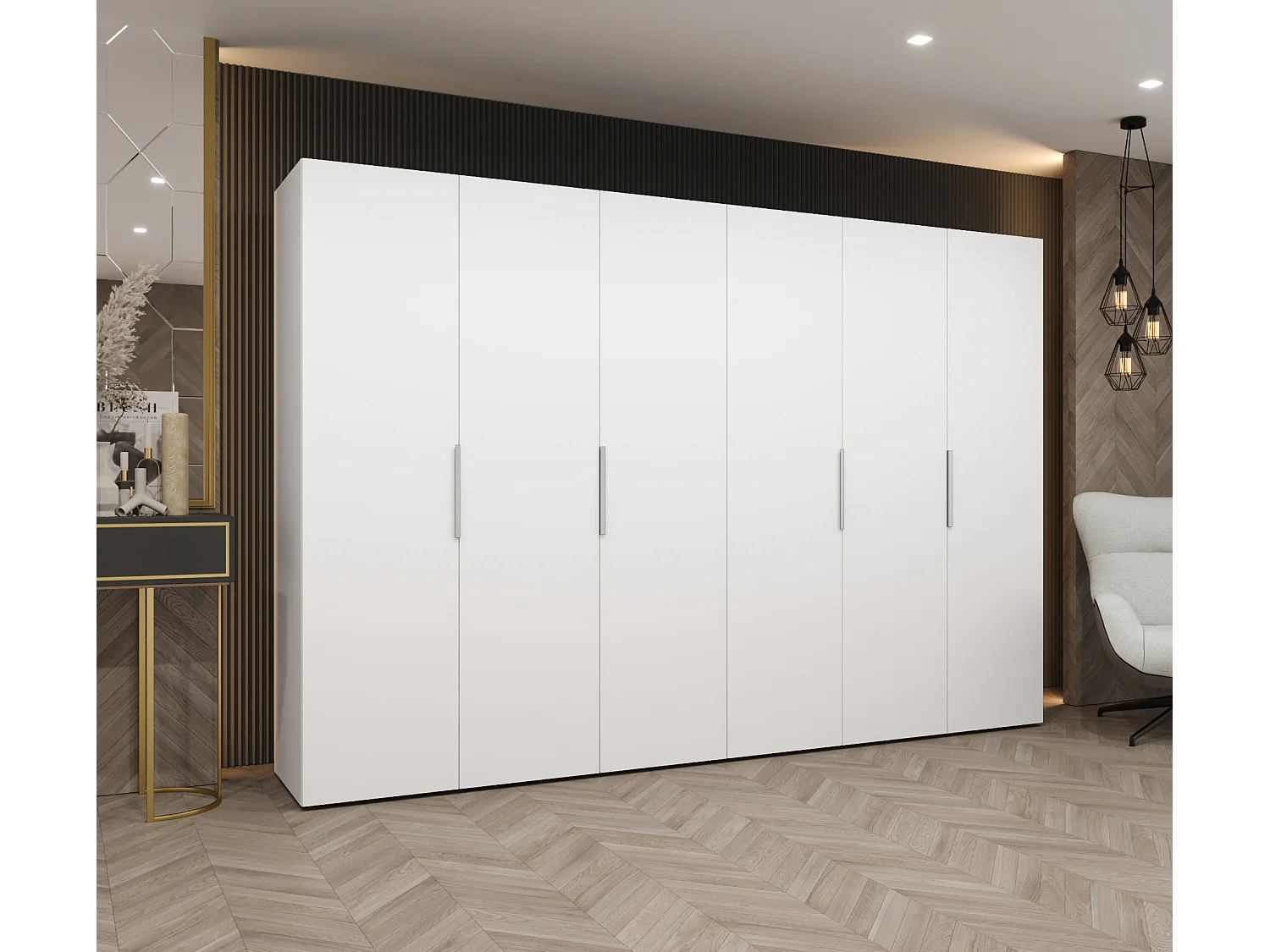 Armoire à portes battantes Marbella 1 202/300/52 6 portes (blanc/cachemire)