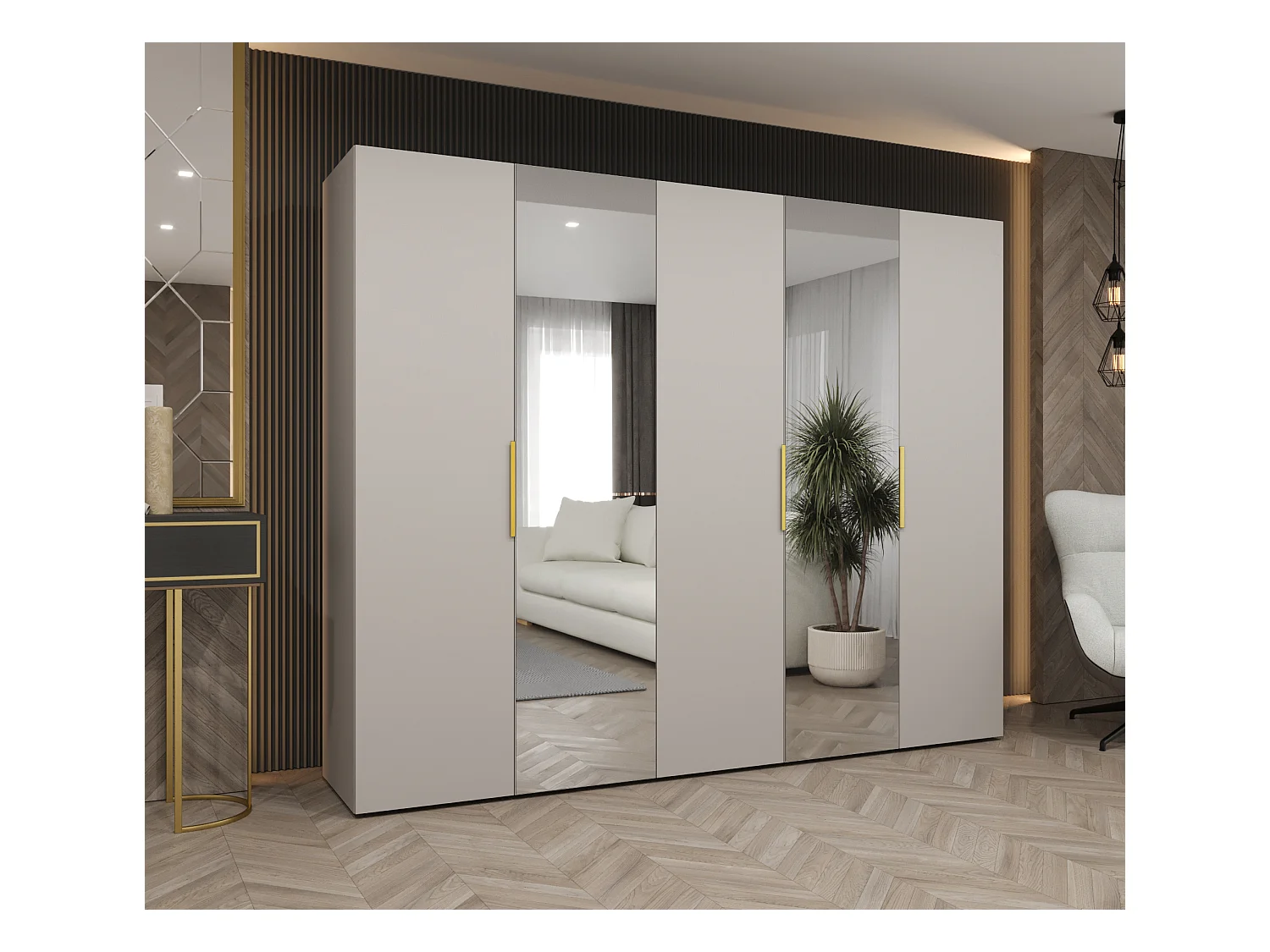 Armoire à portes battantes Marbella 2 202/250/52 5 portes (cachemire/doré)