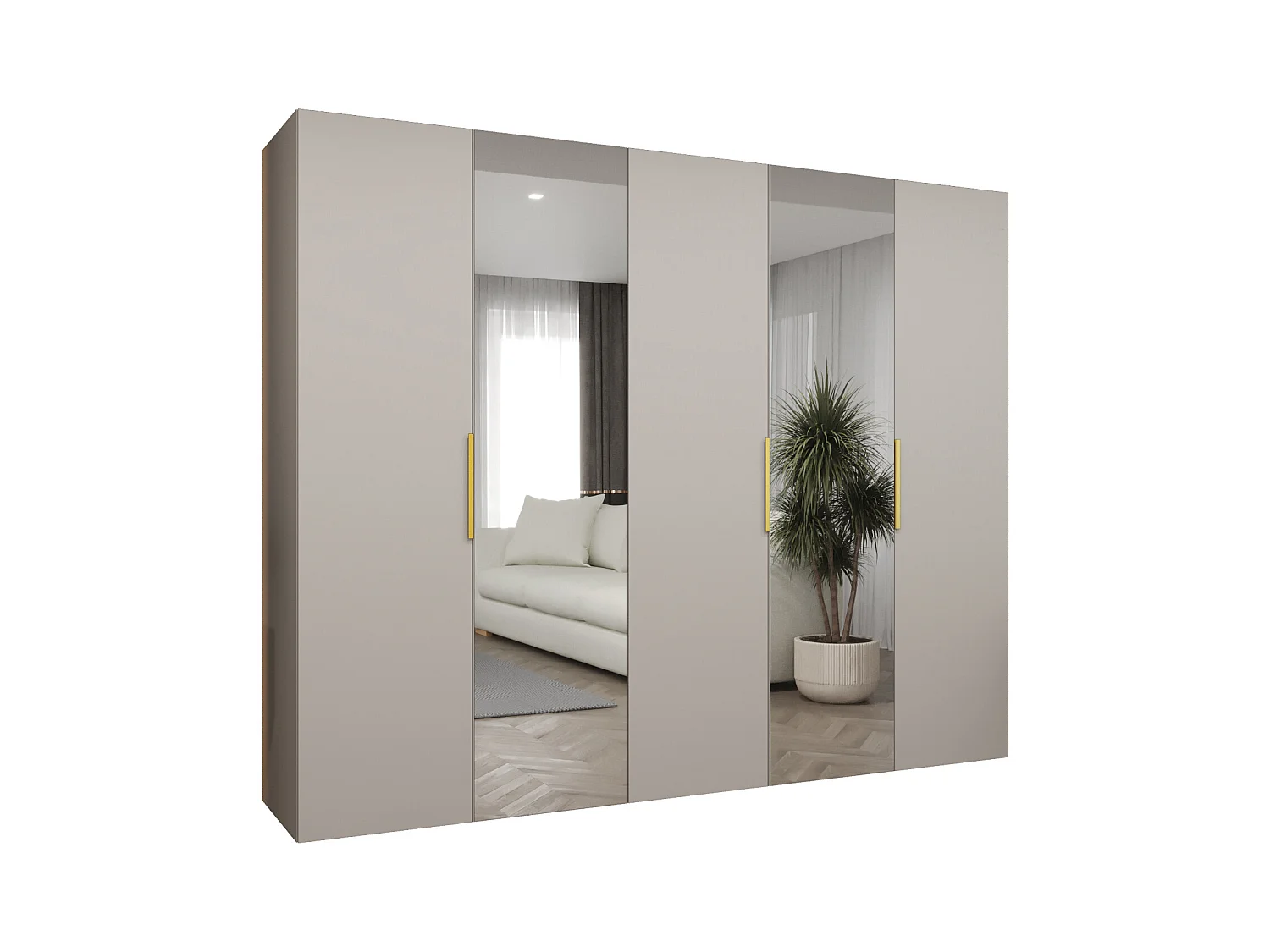Armoire à portes battantes Marbella 2 202/250/52 5 portes (cachemire/doré)